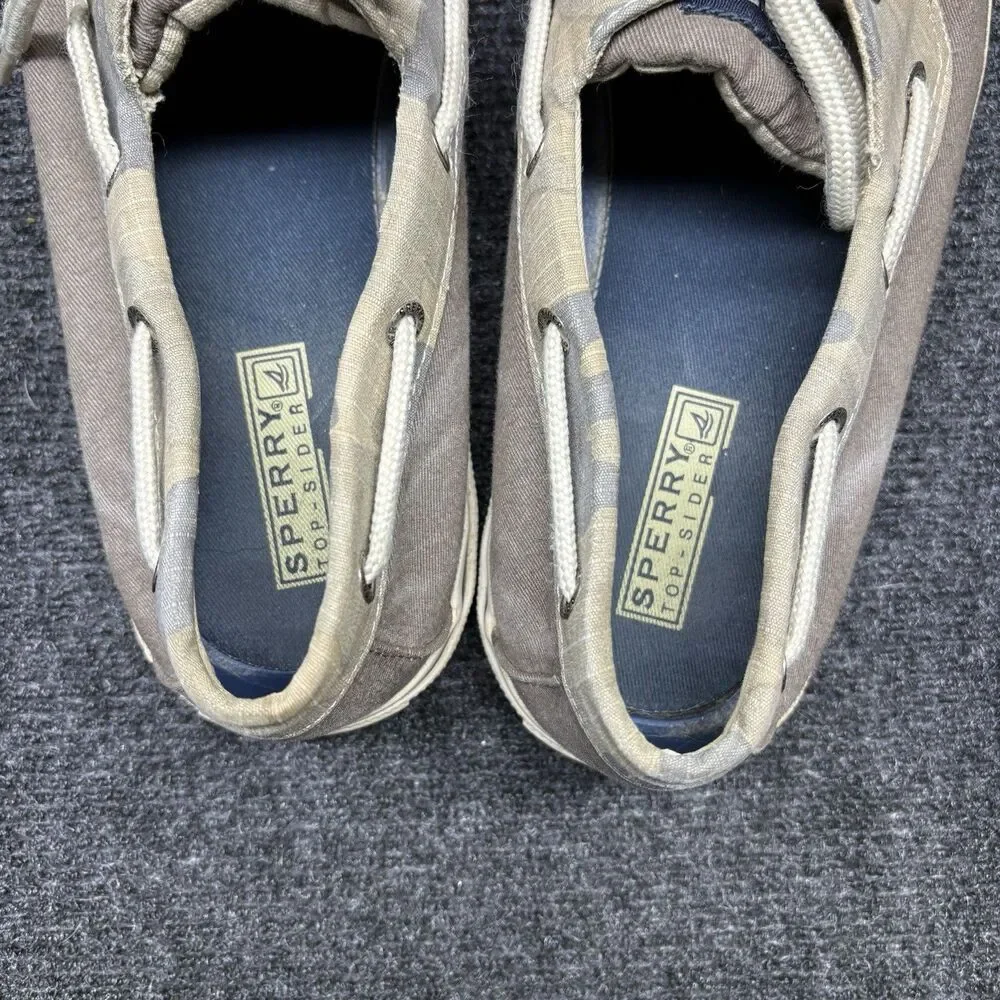 Sperry Top-Sider Mens 9.5 M Canvas Boat Shoes Taupe Gray Camo Deck Shoes 1773712